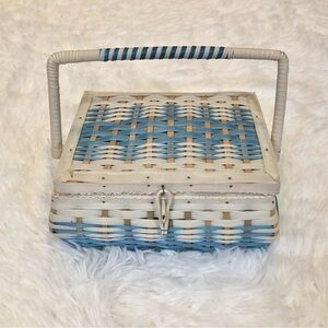 Vintage 1960s/70s Vinyl Wicker Mini Sewing Basket
